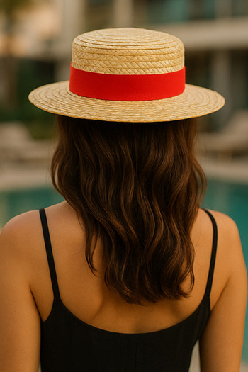 LAGRANZE Trend Summer Straw Hat Women – Boater Style Black Ribbon