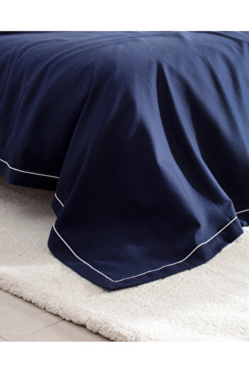 Madame Coco Caline King Size 100% Cotton Pique Duvet Cover Set - White/Navy Blue