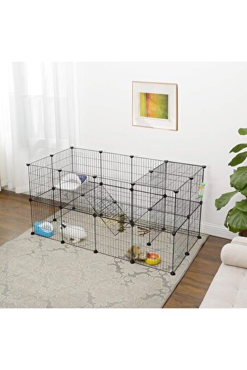 SONGMICS Tarc metalic pentru rozatoare sau alte animale mici, 2 nivele, modular, 143x73x71cm, negru