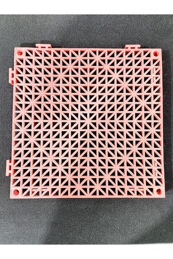 Generic Interlocking Floor Tile, Pink Color, Geometric Grid Pattern, Modular Plastic Floor Panel, Pack of 10