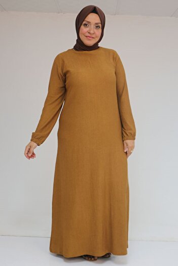 Eslina 32025 Plus Size Wrap Sleeve Elastic Dress - Tan