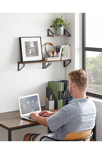 VASAGLE Wall shelf, set of 3 pieces 30cm, 35cm and 40cm, 2 mounting options, rustic brown and black