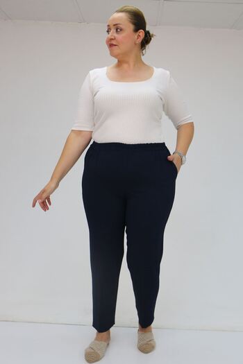 Eslina 59015 Plus Size Borupaça Crepe Trousers - Navy Blue