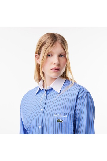 Lacoste Women's Long Sleeved Striped Cotton Poplin Dress
