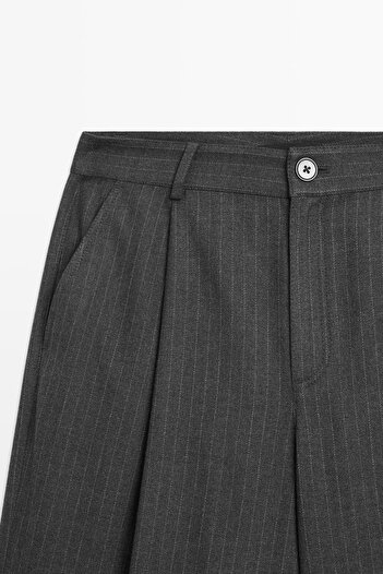 Massimo Dutti Orta bel geniş paça ince çizgili pantolon