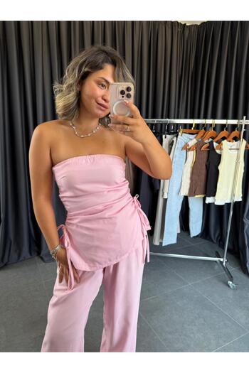 BÜŞRA PERKER Strapless Suit with Gathered Side Detail