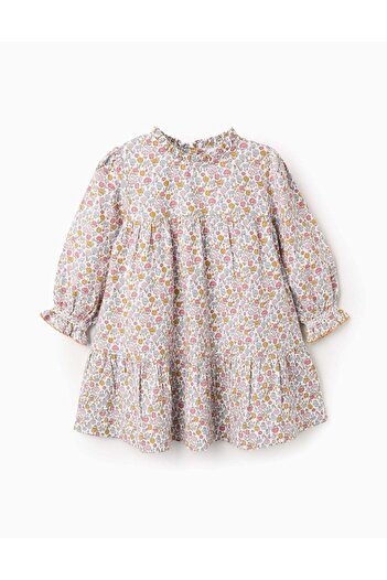 Ziddy Cotton Floral Dress for Baby Girls, Multicolour