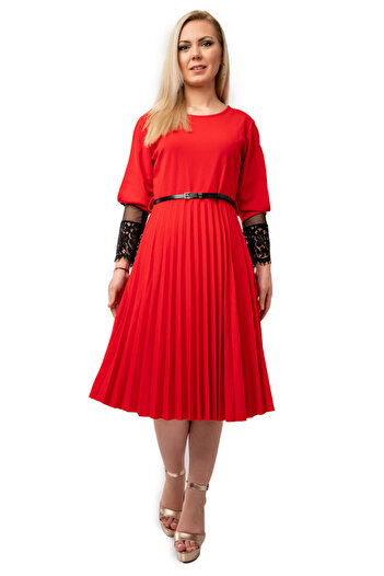 OEM Debbie Women's Pleated Dress With Red Pleated Skirt