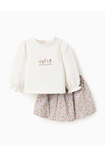 Ziddy Sweat + Floral Pinafore Dress with Bow for Baby Girls, Multicolour