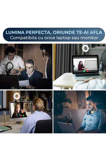Timebox LED Ring Light for Video Conferences, , 3 Colors and 5 Brightness Levels, Monitor Mount, USB Powered