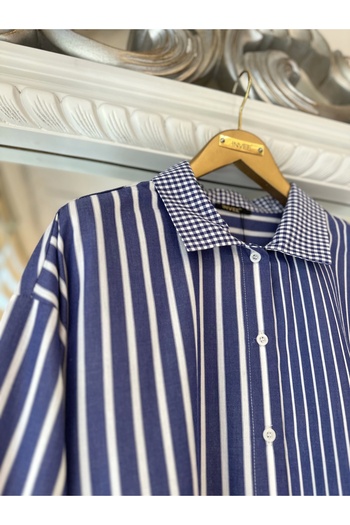 Invee 7082 Striped Cotton Shirt - Navy Blue