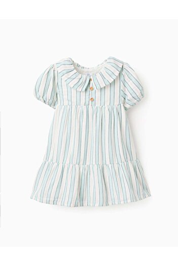 Ziddy Cotton Striped Dress for Baby Girls 'B&S', Green/White