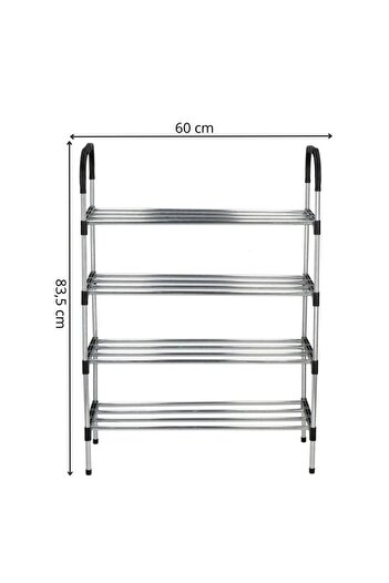 SERSIMO Shoe rack, 4 shelves, metal frame, 84x28x60cm, black and silver
