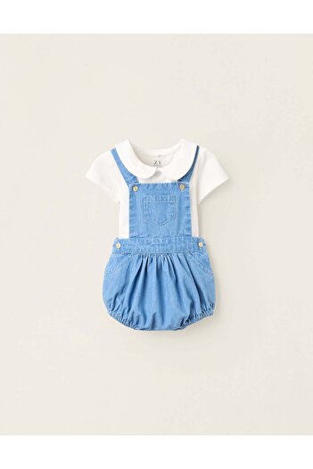 Ziddy Bodysuit + Denim Jumpsuit for Newborn Boys, White/Blue