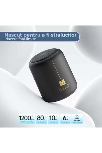 Timebox Portable speaker with RGB lights, Bluetooth, 360 surround sound, 1200mah, Waterproof with grip ring,
