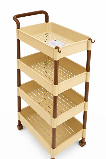 TSUMAB 4-Tier Plastic Utility Trolley with Wheels – Beige & Brown