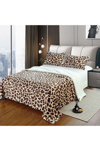 OEM Cocolino Fur Blanket Set, 3 Pieces, for Double Bed, 2 Pillowcases, 200x230 cm, Leopard