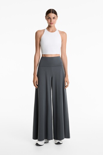 Oysho Foldover waist cotton blend palazzo trousers