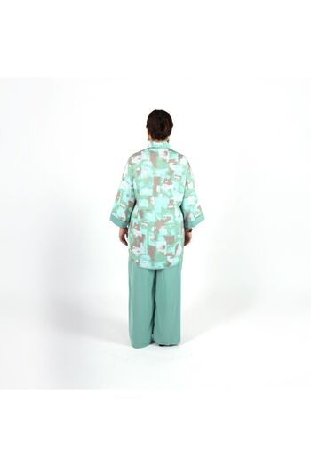 LINELLE Co-Ord Set with Abstract Printed Shirt & Wide-Leg Pants.