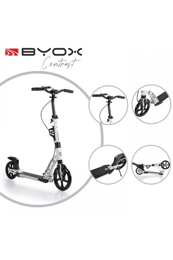 byox Aluminum folding scooter with adjustable height and handbrake Contrast White