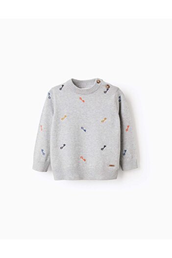 Ziddy Key Pattern Knitted Sweater for Baby Boys, Grey