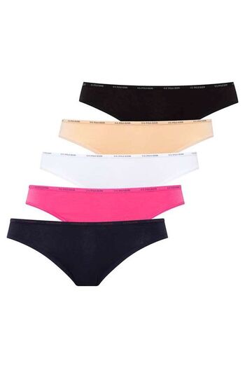 U.S. Polo Assn. Licensed 47% Modal 47% Cotton Low Waist Colorful 5-Piece Special Boxed Package / Black-White-Skin-Navy Blue-Fuchsia