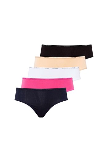 U.S. Polo Assn. Licensed 47% Modal 47% Cotton High Waist Colorful 5-Piece Special Boxed Package / Black-White-Tan-Navy Blue-Fuchsia