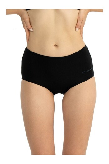 U.S. Polo Assn. Licensed 47% Modal 47% Cotton Women's High Waist Shorts Panties 3-Piece Boxed Package / Skin - Black - White