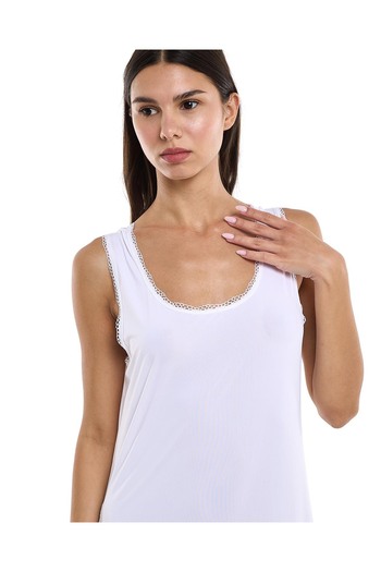 R&B Lace Trim Sleeveless Nightgown with Scoop Neck