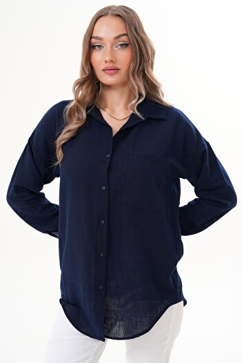 ŞİMAL Women's Single Pocket Detailed Oversize Shirt 255145 -