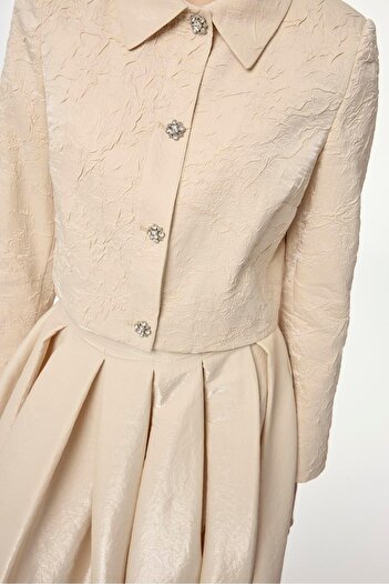 Zühre Textured Jacket Skirt Ecru Double Suit Tk-1656
