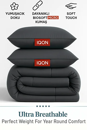 İQON Microfiber Soft Silicone Double Quilt Pillow Set Anthracite