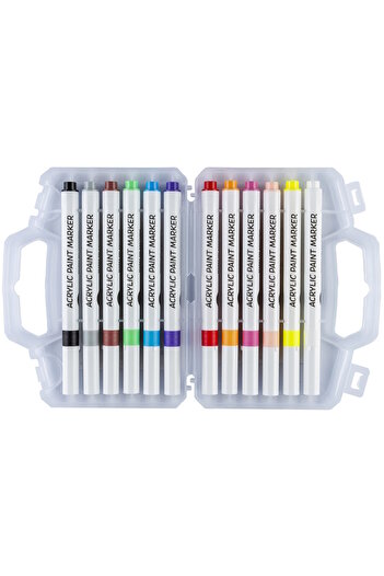 zola Set of 12 acrylic markers, for all surfaces, quick drying, storage box, multi-colored