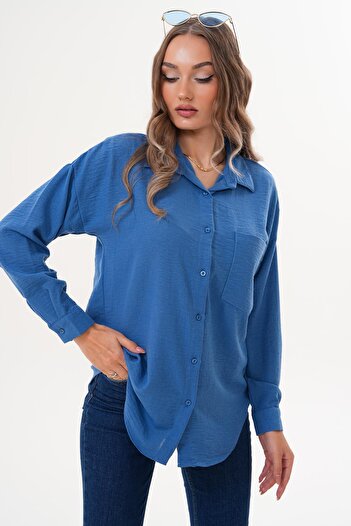 ŞİMAL Women's Single Pocket Detailed Oversize Shirt 255145 -