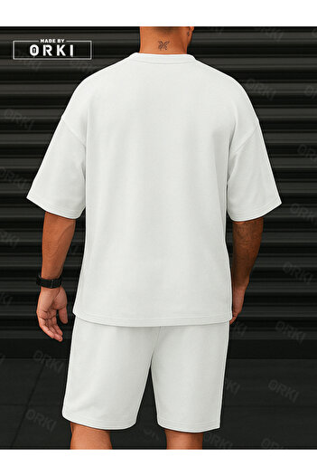 EFFRENATU Orki Trust Issue – Oversize Men's Streetwear White T-Shirt & White Shorts Set