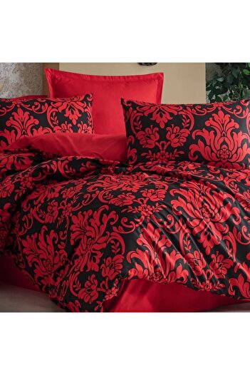 Pucioasa Double bed linen made of 100% cotton with red baroque print, Calligra