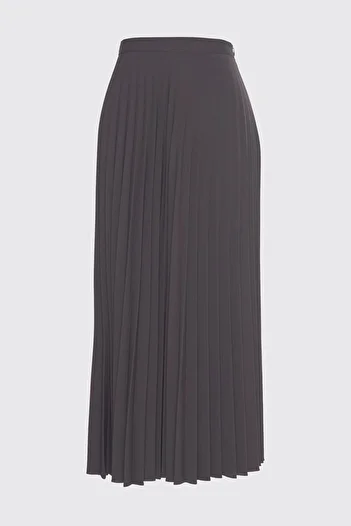 Zühre Pleated Patterned Anthracite Skirt Etk-0155