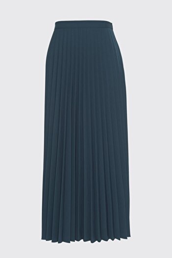 Zühre Pleated Patterned Emerald Skirt Etk-0155