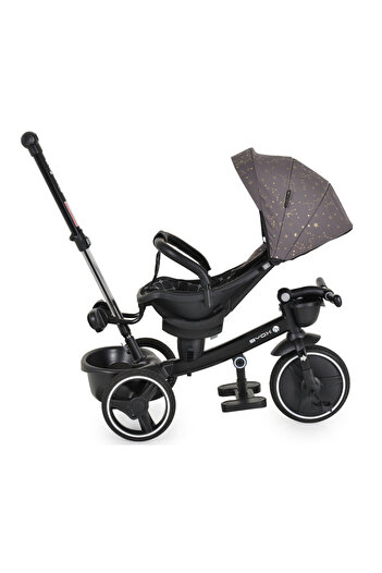 byox Fusion Grey children's tricycle, height-adjustable parental handle, 360° rotating seat