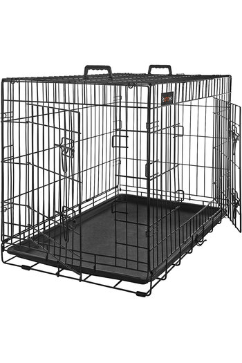 feandrea Cusca pentru animale, 2 usi, pliabila din metal, perete separator si tava, 107x70x78cm