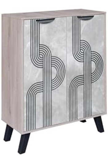 BAITY Two-Door Wooden Shoe Cabinet, Malaysian Wood, Gray and Beige