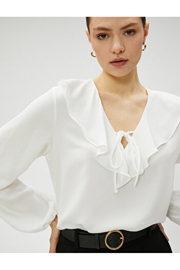 Koton V Neck Blouse Voluminous Detail Long Sleeve