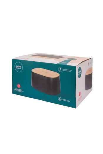 ALTOM DESIGN Altom bread box, black metal, bamboo lid, 33.5x23.5x15.5 cm