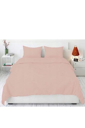JM Double Bedding Set, 3 Pieces, Powder Pink Microfiber