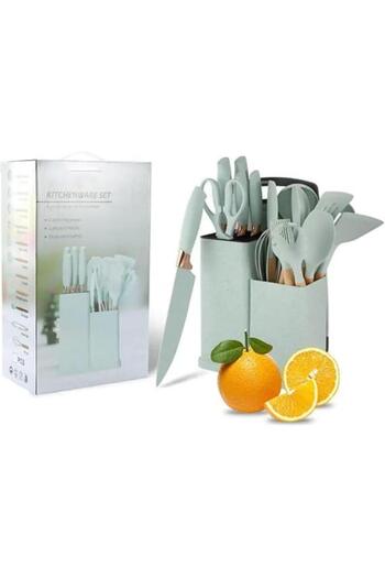 Tradeo 19-Pc Silicone Cooking Utensil Set – Heat Resistant Tools w/ Wooden Handles for Nonstick Cookware