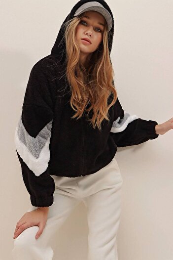 MEECY Women's Double Pocket Hooded Plush Cardigan