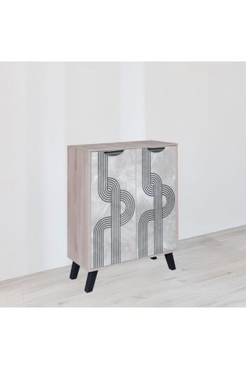 BAITY Two-Door Wooden Shoe Cabinet, Malaysian Wood, Gray and Beige