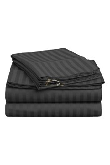 HomePuls Bed Sheet with Elastic Damask Cotton 100% Strip 1 cm, 210 x 250 cm for Mattress 160 x 200 cm, Black