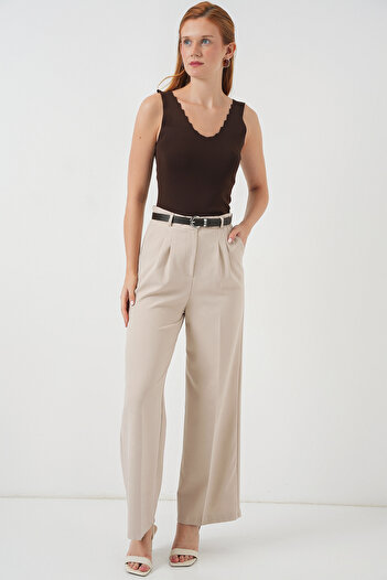 Bigdart Γυναικεία Μπλούζα Zigzag V Neck 15930 - Καφέ