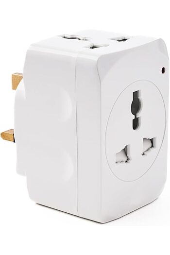 Duravel Universal Travel Power Adapter, 3-Pin UK to Multi-Socket Converter, White